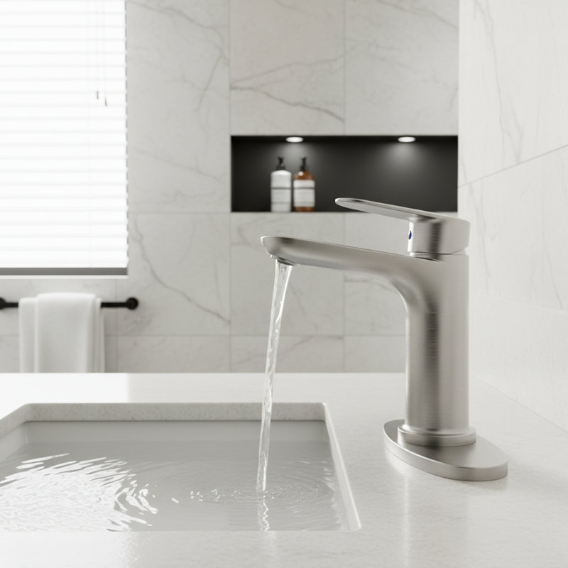 Modern Single Handle Bathroom Vanity Faucet(Set of 2), Brushed Nickel