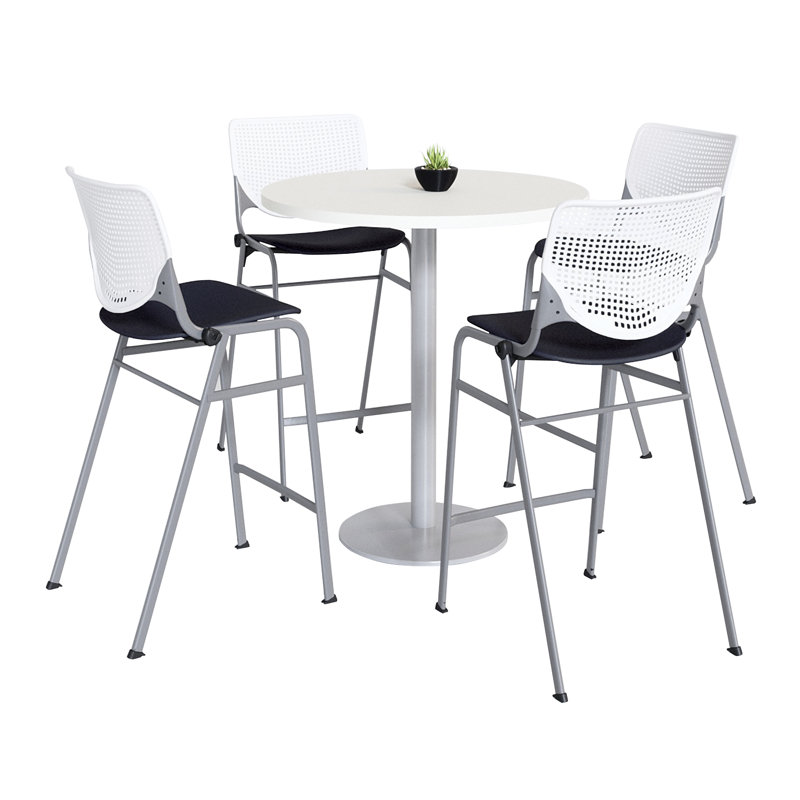 Mode - KOOL Ensembles de table ronde et de chaises pour salle de pause, H 41 po x L 42 po x l 42 po, Blanc/Corail, Cerisier