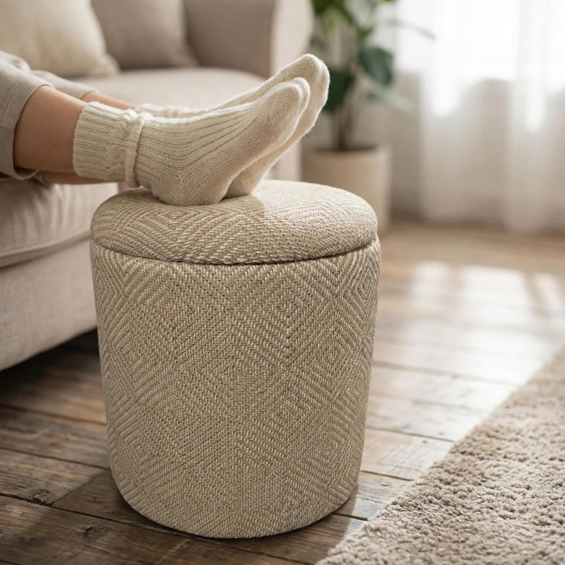 Altizer 16" Wide Natural Diamonds Handwoven Fabric Storage Ottoman