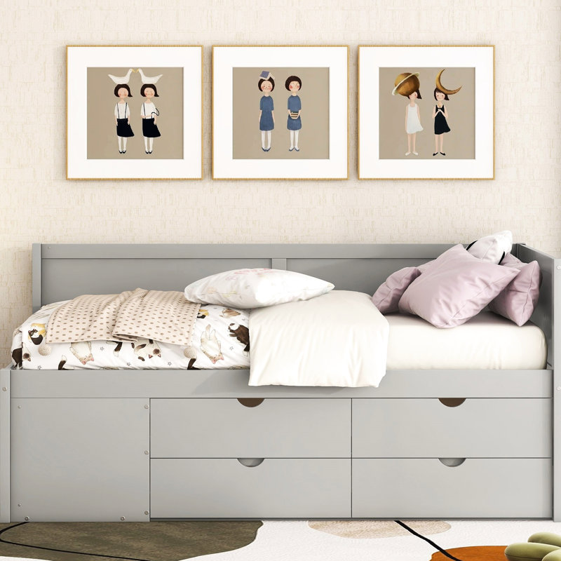 Lit de jour simple gris avec options d'organisation de tiroir et de tablette - Polyvalent. Structure solide. L 77,8 po x l 42,4 po x H 34,3 po. Assemblage requis. Matelas non inclus