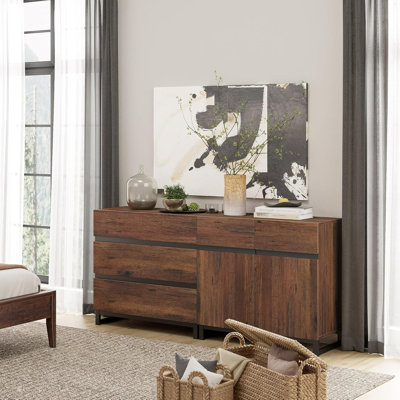 Nellie Modern Storage Cabinet, 2-In-1 Sideboard With Adjustable Shelf And 3 Drawers, Coffee Bar Cabinet For Living Or Dining Room, Brown