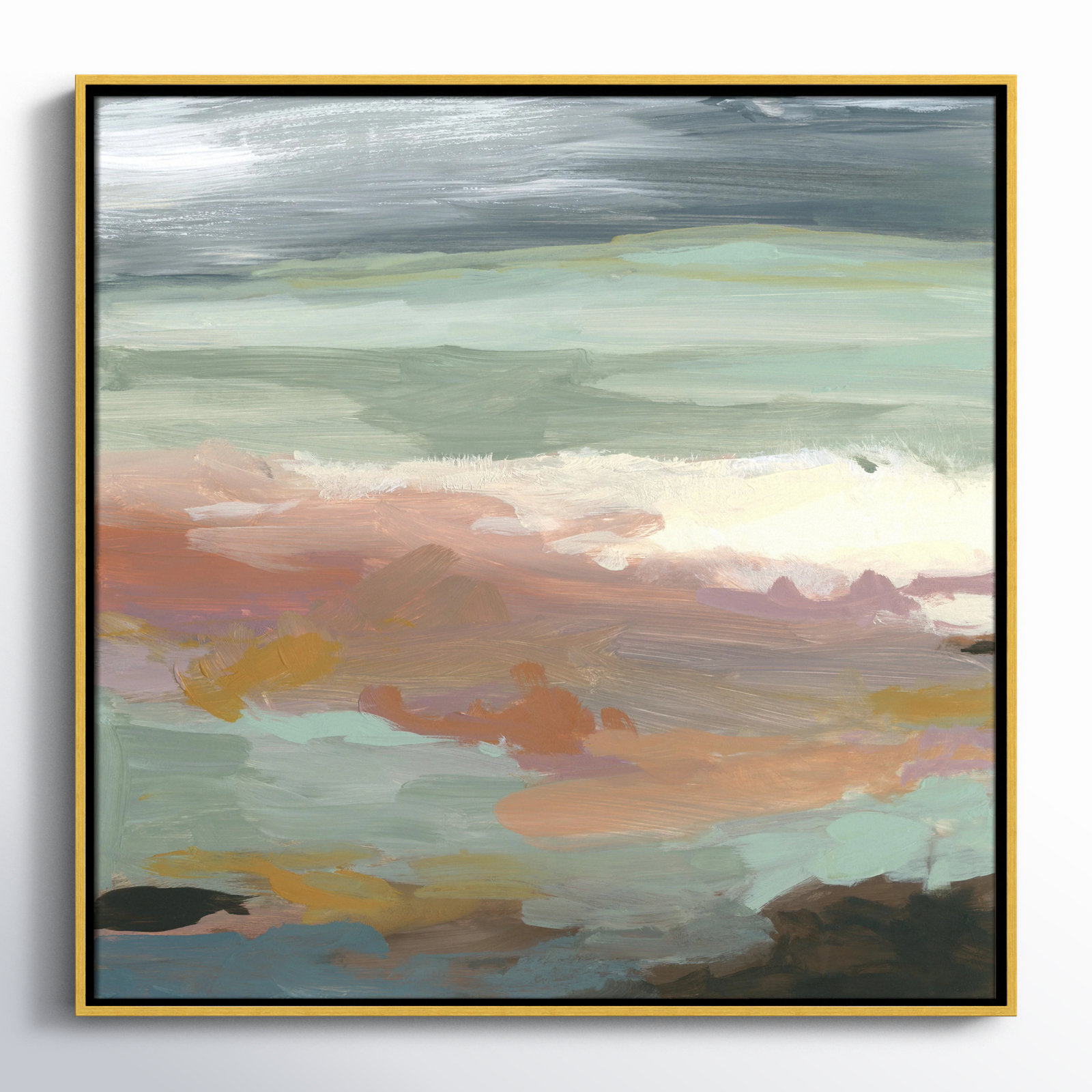 Bingham "Ocean Bluffs" Painting by Carol Robinson, Picture Framed Canvas, 31.5" H x 31.5" W, Gold