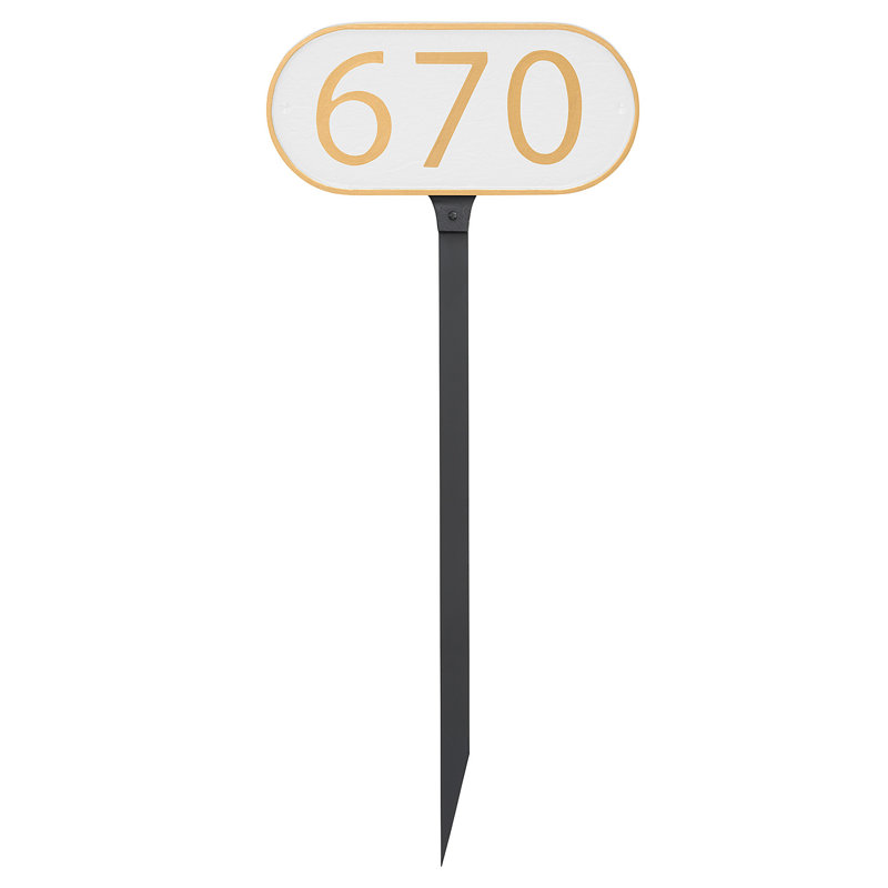 Enseigne d’adresse pour pelouse sur 1 ligne, Or, Blanc