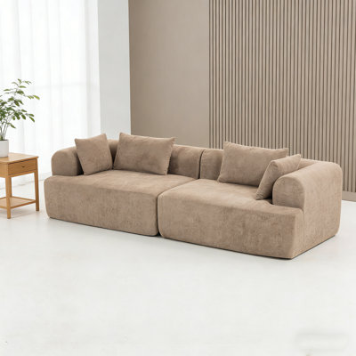 96" Bouclé 2-Piece Modular Sectional Sofa With Rounded Arms, Full Foam Cloud-Like Compressed Couch (Brown)
