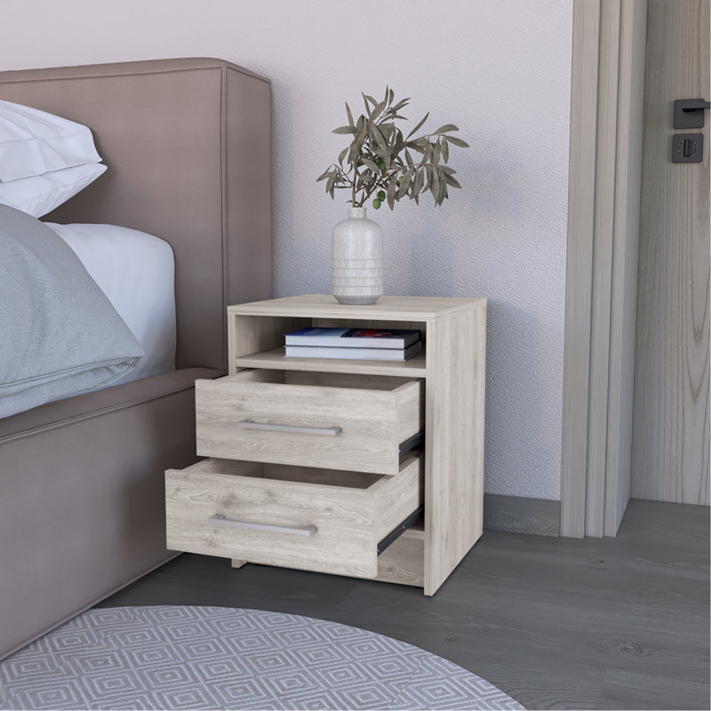 Nightstand Cartiz, Two Drawers, Light Gray Finish, Light Gray