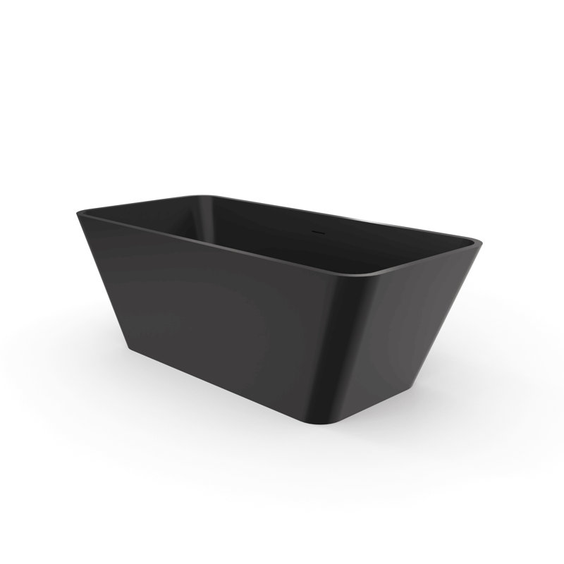 67 Inch Freestanding Solid Surface Soaking Bathtub， Black