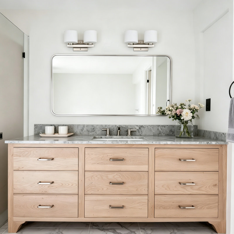 14 In. 2-light Brushed Nickel Modern Unique Bathroom Vanity Light With Oval-shaped Etched White Glass Shades, Brushed Nickel