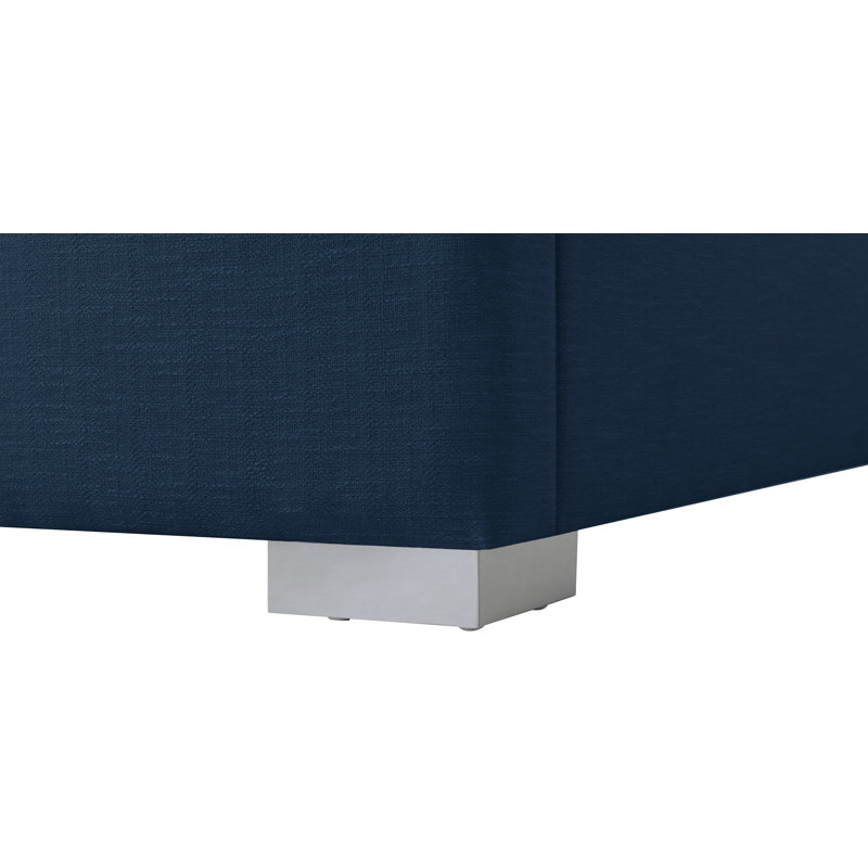 Lit plateforme tapissier Royce, Grand, Tissu texturé en lin bleu marine