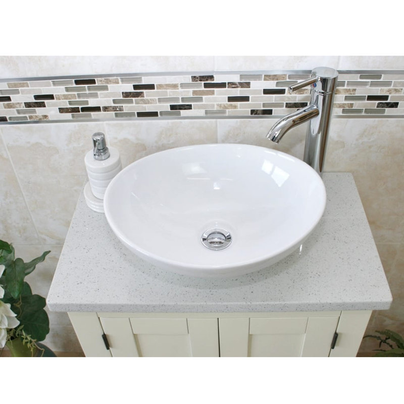 Rodarte 650mm Single Bathroom Vanity with Vessel Ceramic Basin, White, White Quartz