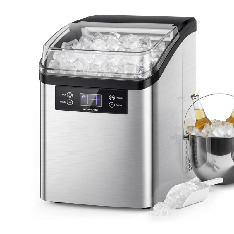 Ice Maker Countertop,40lbs/day, 24pcs Ready In 13 Mins,2 Ways To Add Water,self-cleaning Portable Compact, With Ice Scoop & Basket, Perfect For Home/kitchen/bar,silver