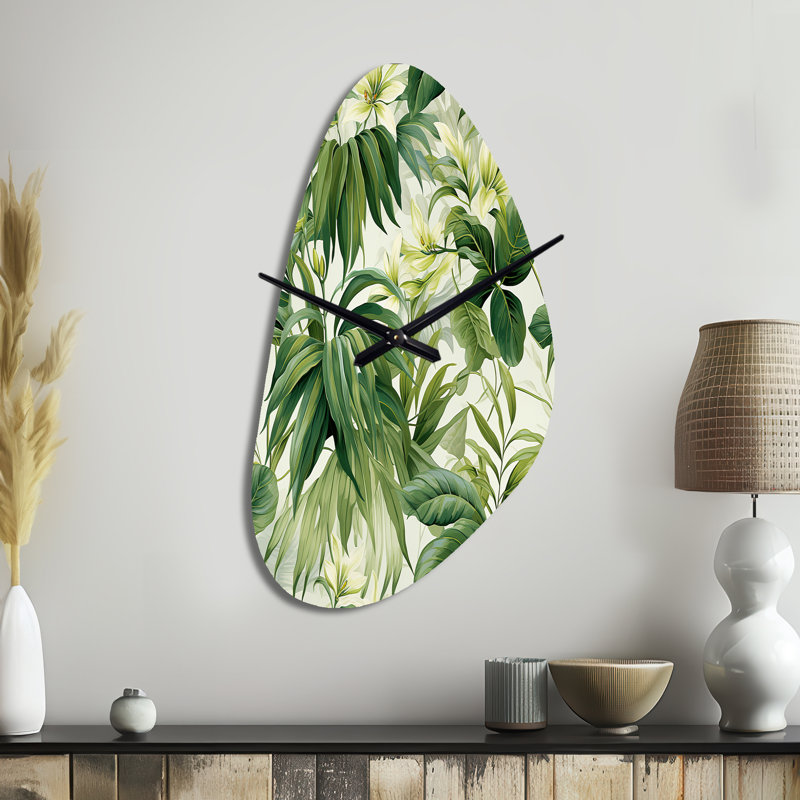 Vintage Jungle - horloges métalliques en forme de plantes, horloge murale asymétrique verte, Moyenne