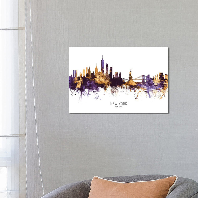 New York Skyline Purple Gold by Michael Tompsett - Wrapped Canvas Print, 66.04 cm H x 45.72 cm W x 3.175 cm D