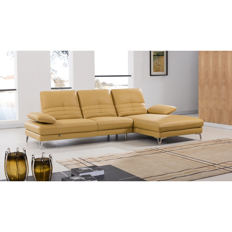 Balani Upholstered L-Shaped Sectional, Yellow Genuine Leather, Right Hand Facing