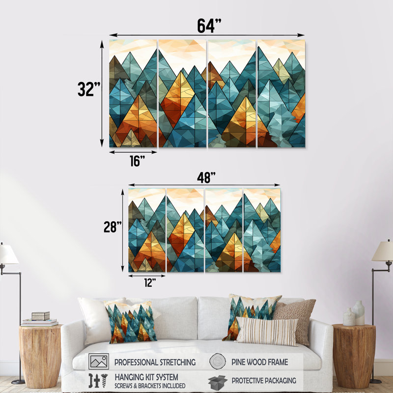«Green and Orange Minimalist Christmas Mosaic I - Abstract Minimalisme», art mural sur toile, H 28 po x l 48 po