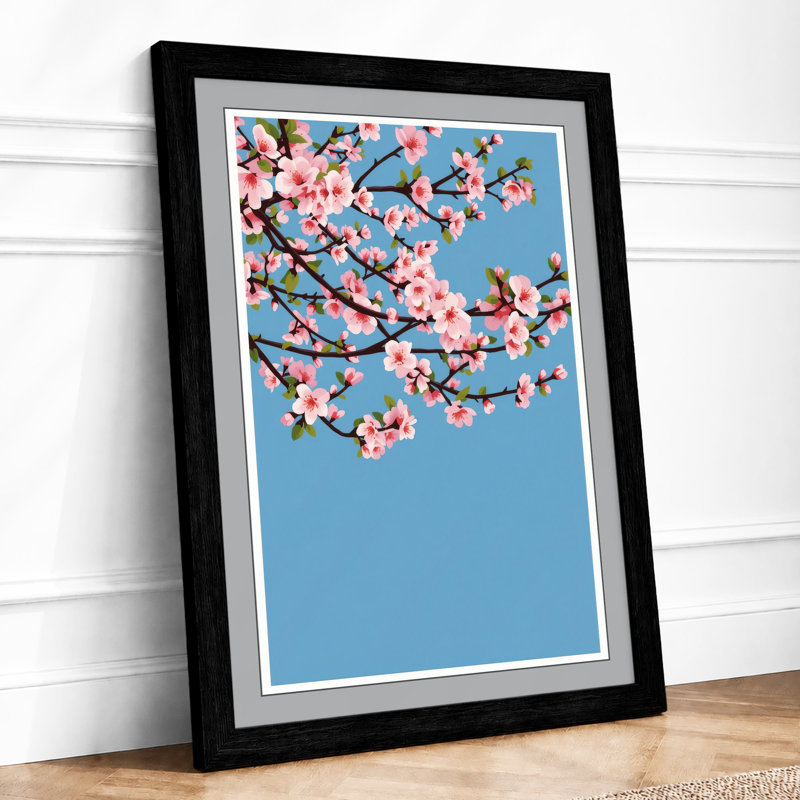 Moonlit Cherry Blossom Botanical - Framed Print, A1 - 84.1 x 59.4 cm, Black