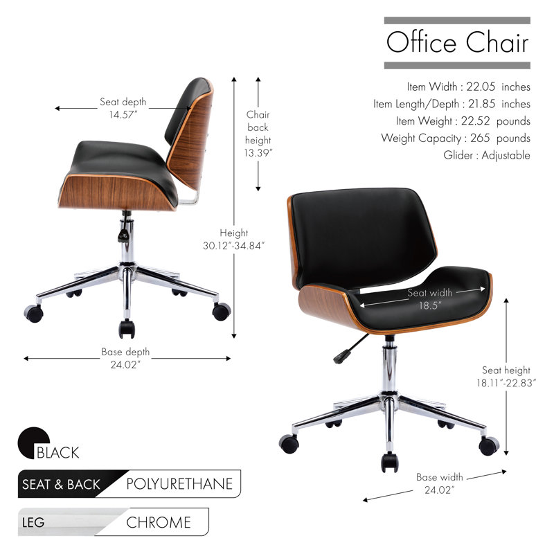 Kimpel Faux Leather Mid-Century Office Chair, Black