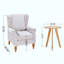 Ensemble de table basse et de fauteuils de style rétro de luxe, une chaise de lecture confortable à haut dossier (beige) et une table basse en bois massif (bois naturel), idéales pour les salons et les chambres à coucher.-382154163