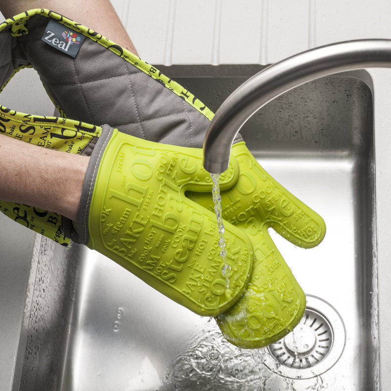 Silicone Double Oven Gloves, Lime Green
