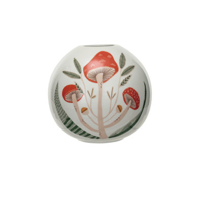 Round Stoneware Vase With Mushrooms