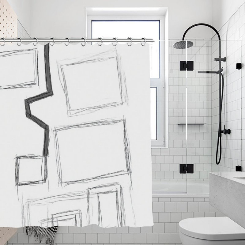 Rideaux de douche à motif géométrique abstrait L 72 po x l 72 po, noir et blanc