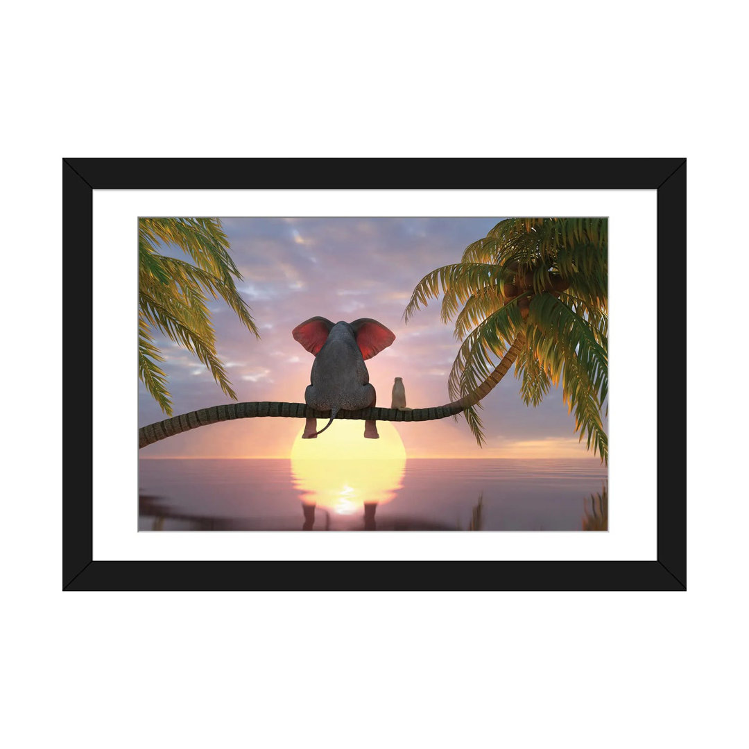 " Elephant And Dog Sit On A Palm Tree On The Beach " by Mike Kiev East Urban Home 