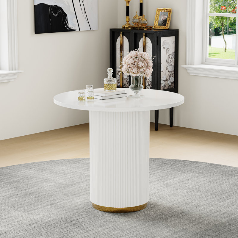 Table de salle à manger ronde, Blanc, H 29,92 po x l 35,04 po x P 35,04 po