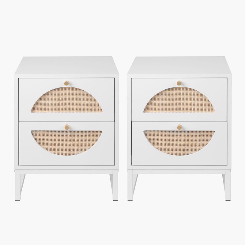 Table de chevet 2 tiroirs Cohin, Blanc, Ensemble de 2
