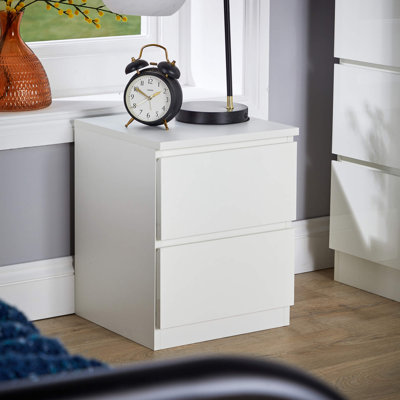 Rishin 2 Drawer High Gloss Bedside Cabinet Unit