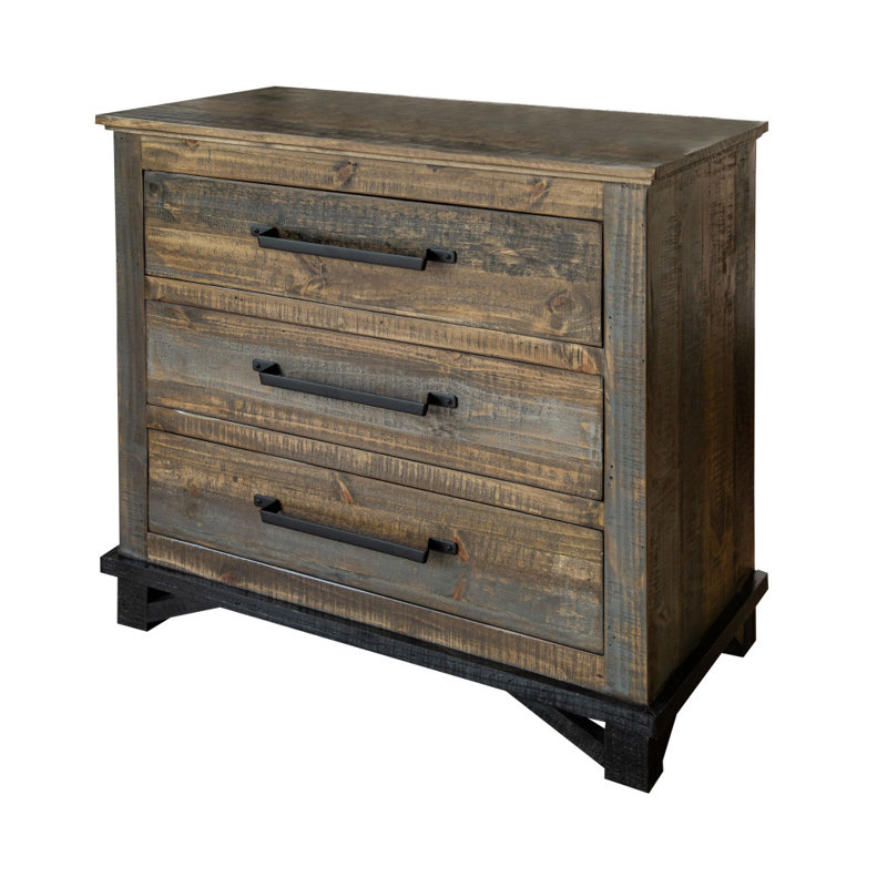 37" Brown and Gray Solid Wood Three Drawer Chest