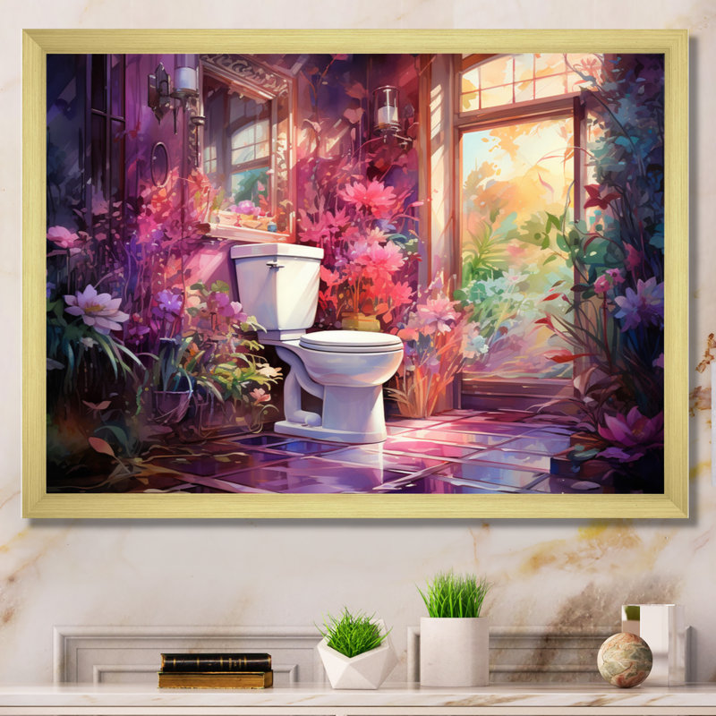 " Bathroom Toilet Dreamy Reflections ", Gold Picture Framed, 16" H x 32" W x 1" D