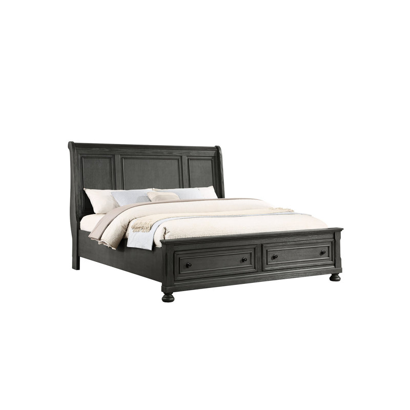 Lit très grand avec 2 rangements Modernity - fabriqué en bois massif et manufacturé gris rustique contemporain fait de