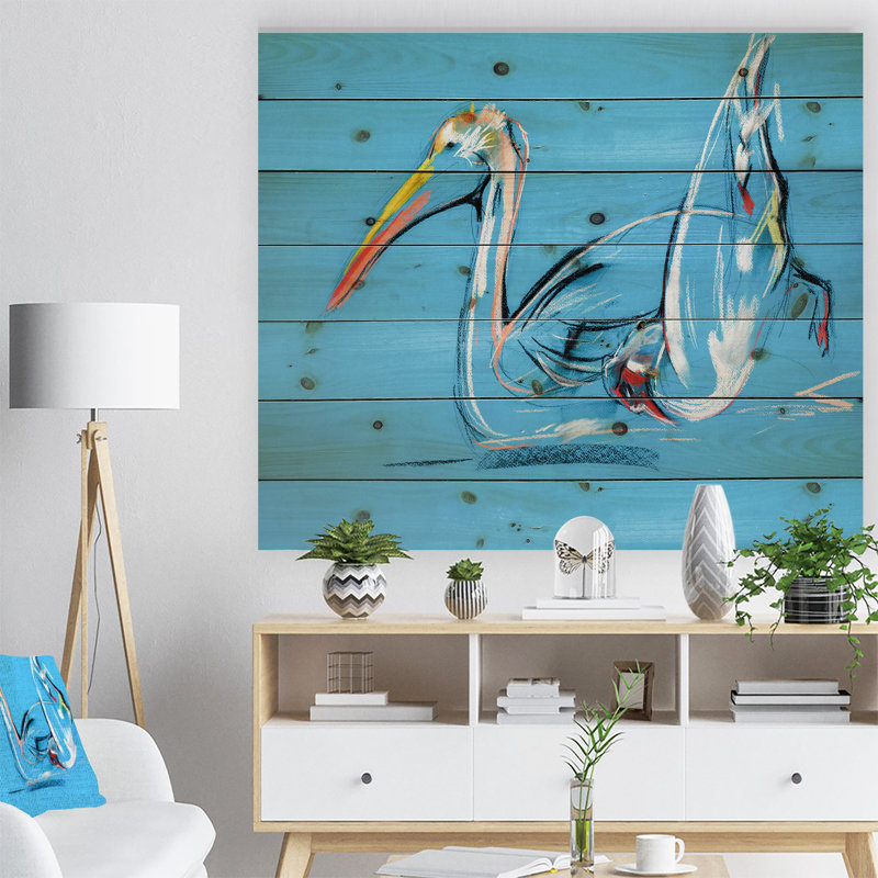 Pelican, peinture sur bois sans cadre, H 24 po x l 36 po x P 1 po