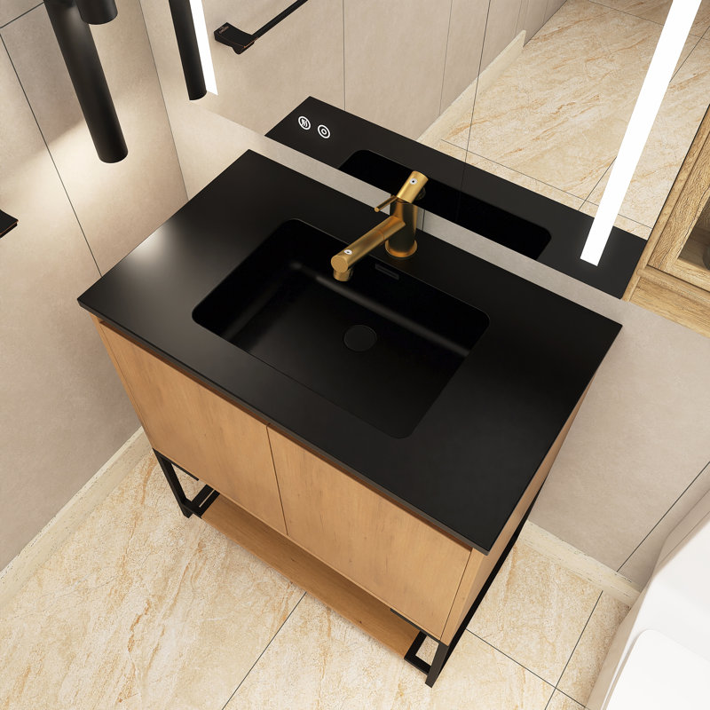 Bejtulla 29.53'' Single Bathroom Vanity with Quartz Top, Oak