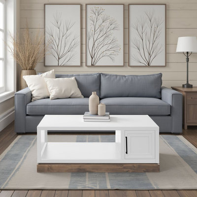 Nora 48 inch Coffee Table, No Assembly Required, Jasmine White and Barnwood Finish