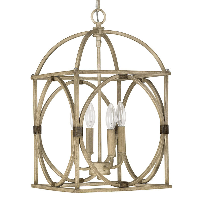 Luminaire suspendu géométrique à 4 lumières , Crème antique
