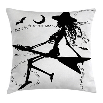Music Decor Witch on Guitar Pillow Cover