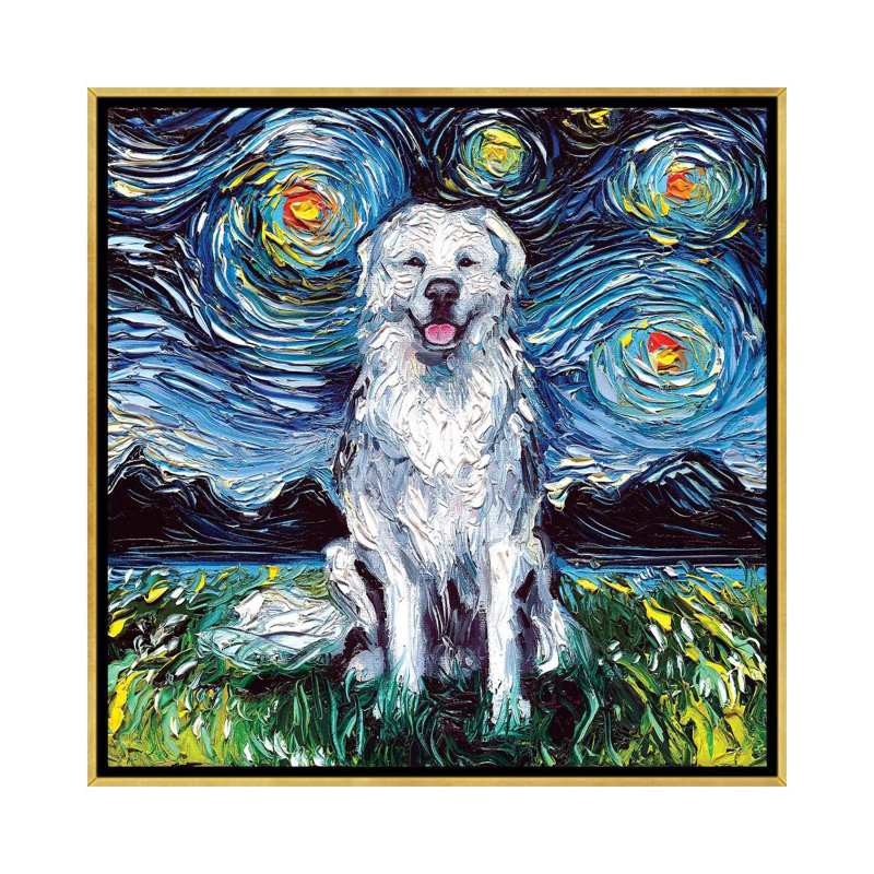 Grande nuit des Pyrénées par Aja Trêves - reproduction d'art, H 18 po x l 18 po x 1,5 po, Toile encadrée d'or, Pas de tapis