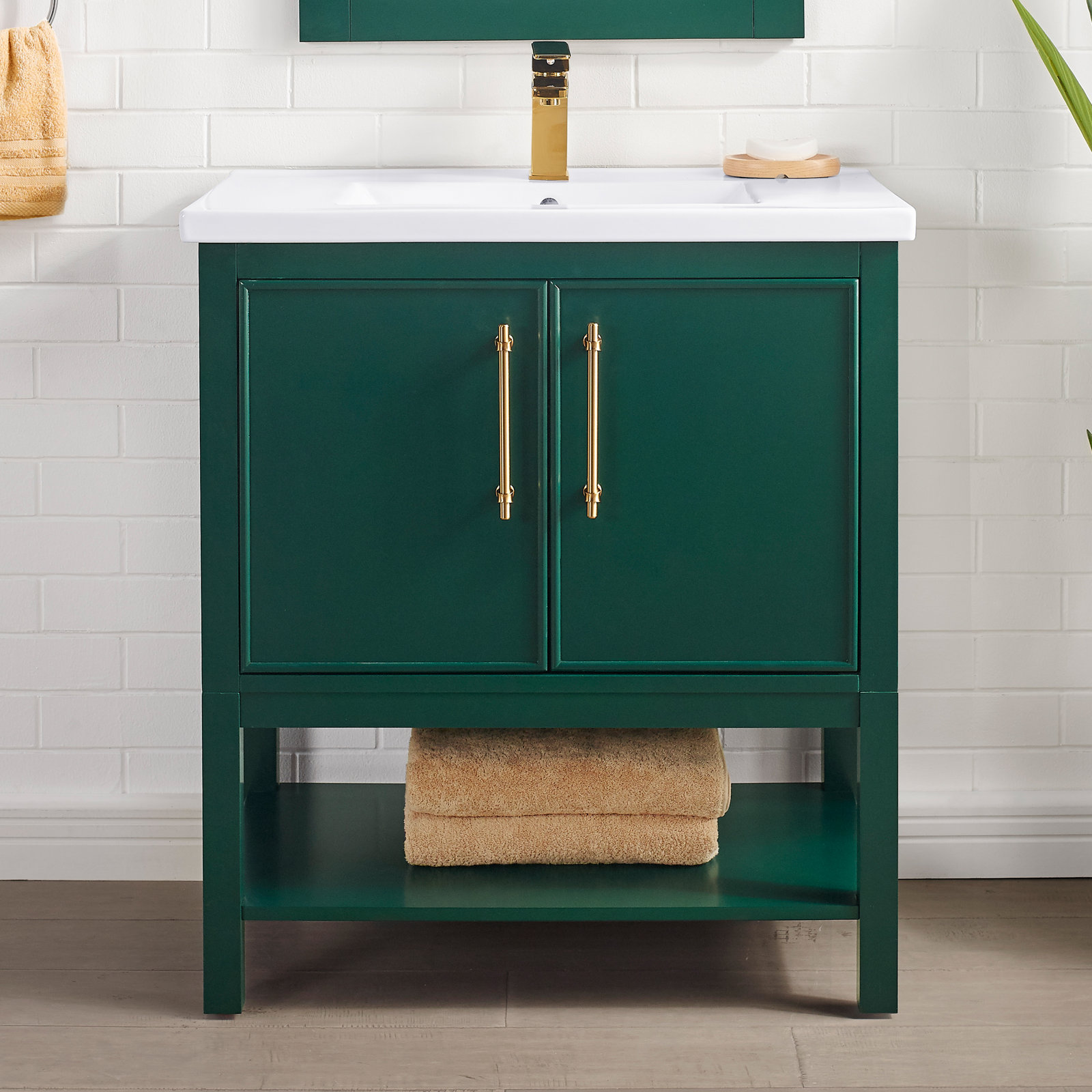 Jewell 30'' Single Bathroom Vanity, Forest Green/Antique Brass