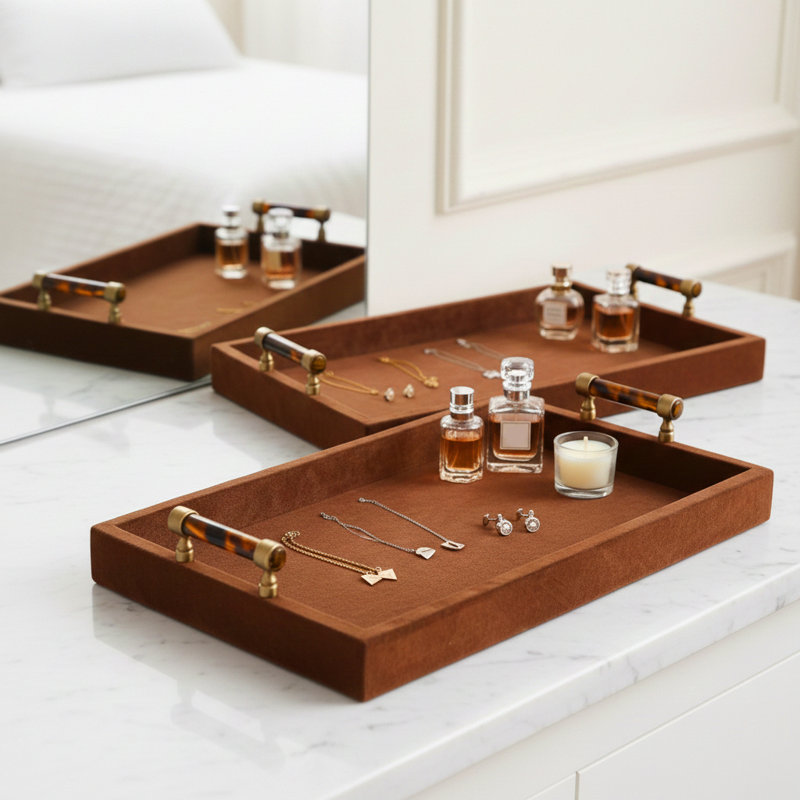 Plateau décoratif pour table basse Tiger Eye Handles, Brun