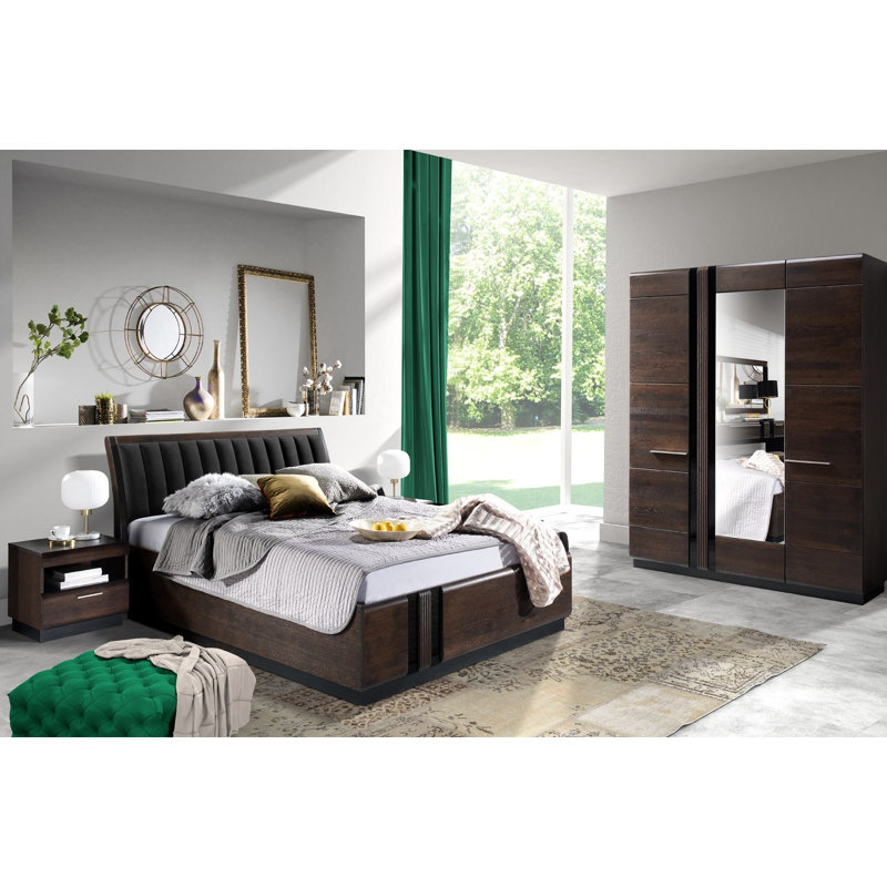 Katzman Solid + Manufactured Oak Wood 1-Drawer Bedside Table, Chocolate Oak