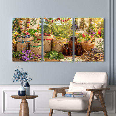 Herbal Garden Botanicals Canvas Wrapped Wall Art Oil Painting Print Set Of 3