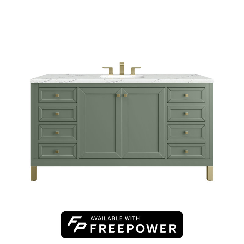 Chicago 60"W Single Vanity W/ Freepower Wireless Charger, Smokey Celadon, Ethereal Noctis