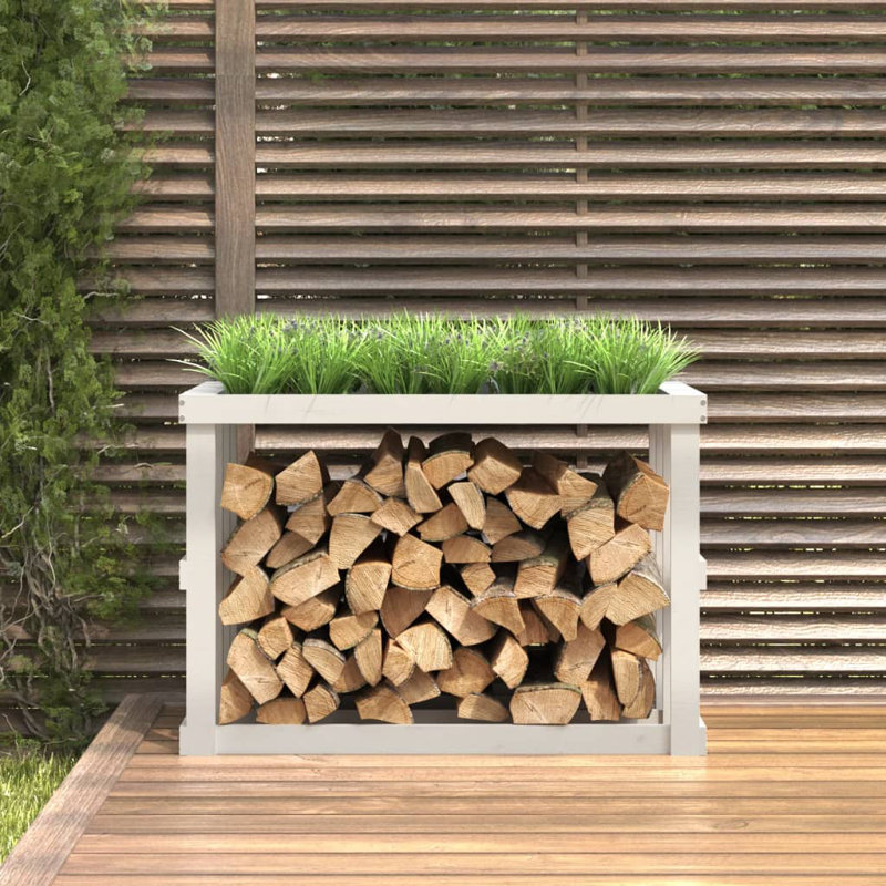 Porte-bûches de patio blanc en bois de pin massif 20,5 x 29,1 po