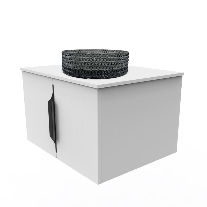 Wildsee 24" Floating Single Bathroom Gray Vanity Set With Clear Tempered Glass Vessel Sink, White, Light Black