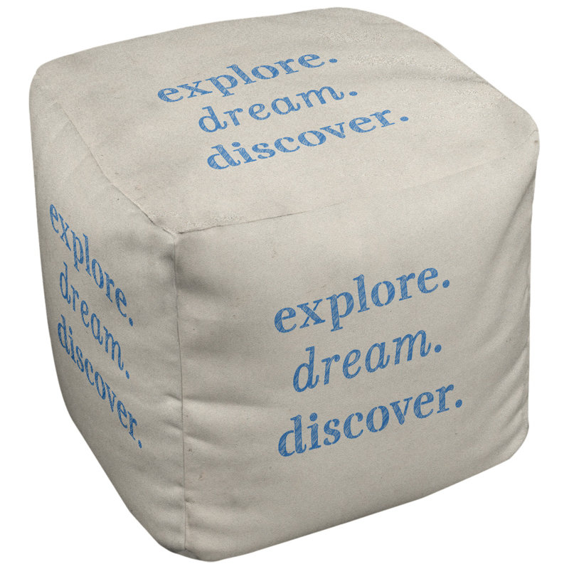 Upholstered Ottoman, White/Blue