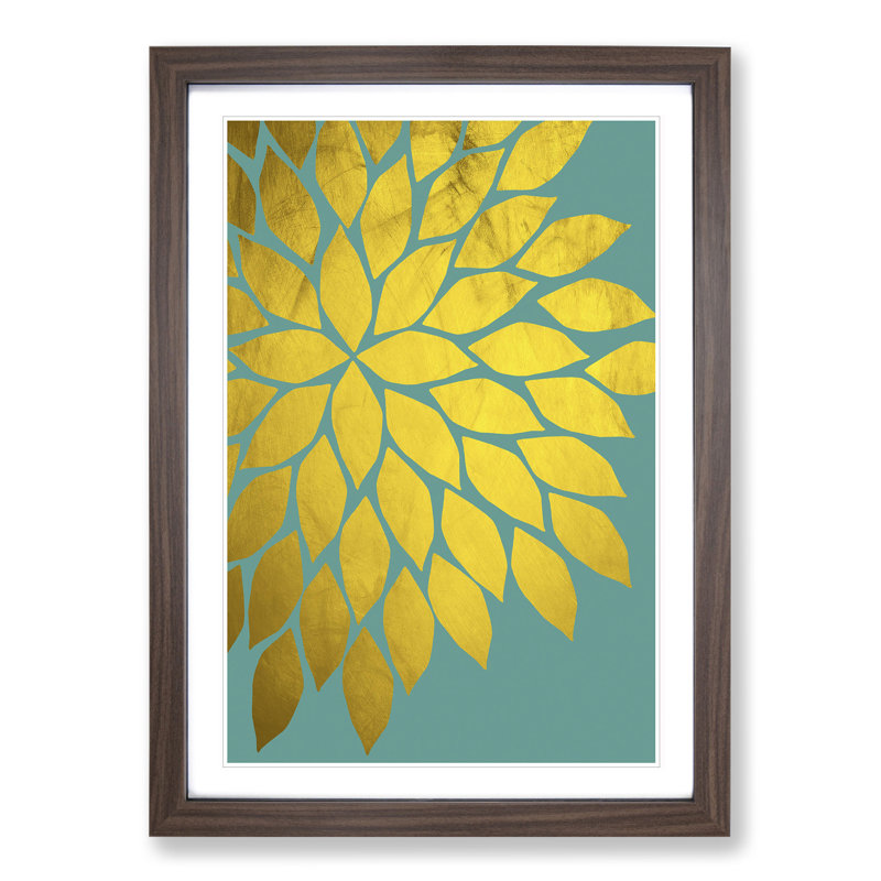 Abstract Leaves No.1 Gold - Picture Frame Graphic Art, Walnut, 48cm H x 36cm W x 2cm D