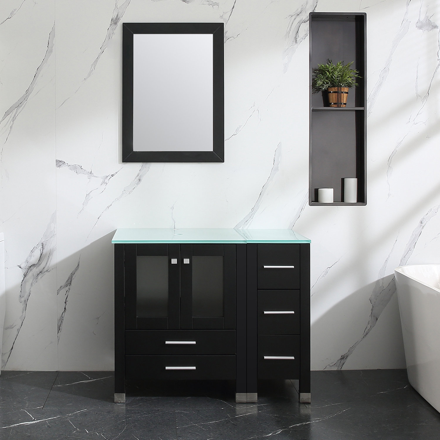 Brayden Studio® Roberge 36.2'' Single Bathroom Vanity with Glass Top
