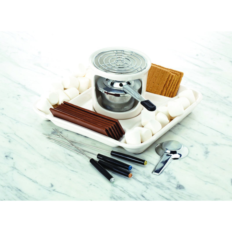 White Ceramic Indoor/Outdoor S'mores Maker with Stainless Steel Grill