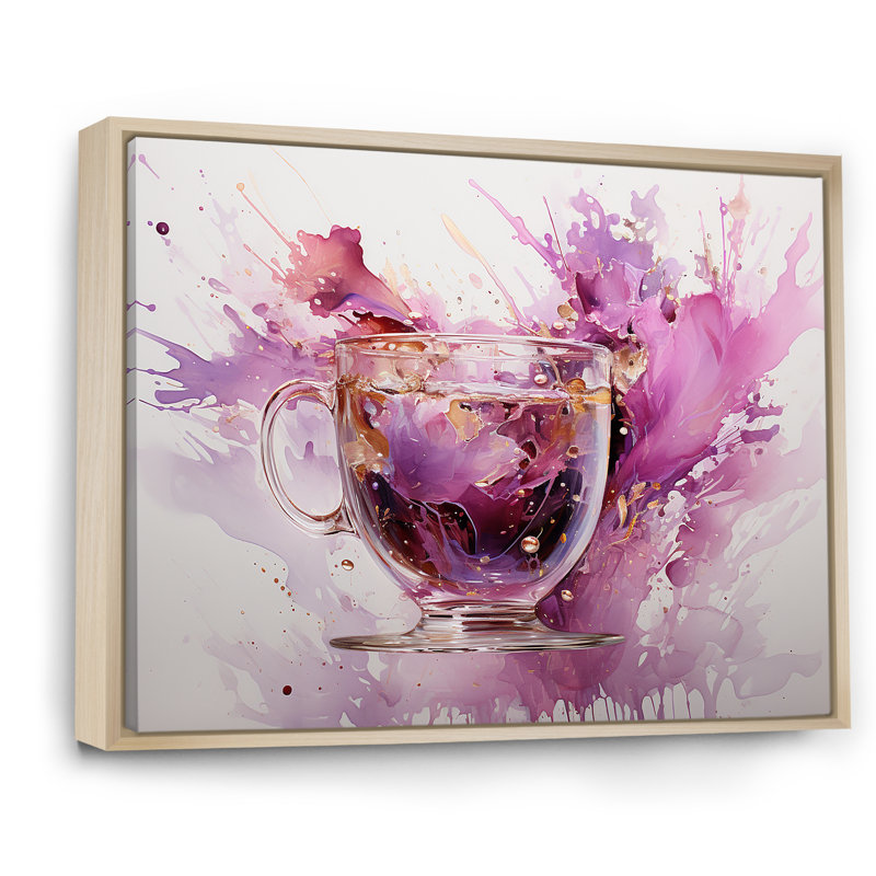 Vibrant mauve éclaboussures de vin - art mural vin, Cadre flottant brun, H 30 po x l 40 po x P 1,5 po