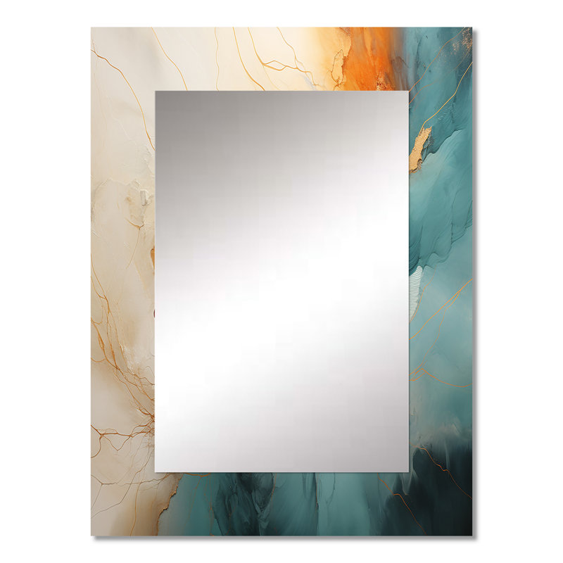 Teal Orange Bold Energy V - Dams Large Wall Mirror, Teal Decorative Mirror, Printed Metal Art, 32" x 24"